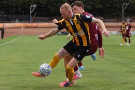 Greg Binnie in possession for Berwick Rangers during their 2-1 loss to Tranent at home at Shielfield Park on Saturday (Photo: Alan Bell)