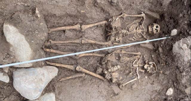 The two skeletons found in the grounds of Jedburgh Abbey last year.