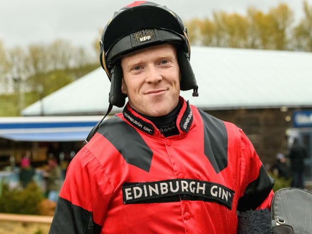 Patrick Wadge after winning on Myretown at Kelso Racecourse on Saturday (Photo: Alan Raeburn/Kelso Races)