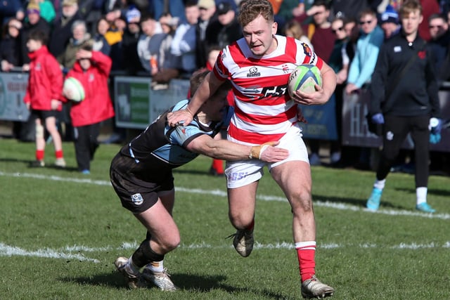 Callum Anderson on the ball during South of Scotland's 27-25 win against Glasgow and the West in rugby's national inter-district championship at Kelso's Poynder Park on Saturday (Photo: Steve Cox)
