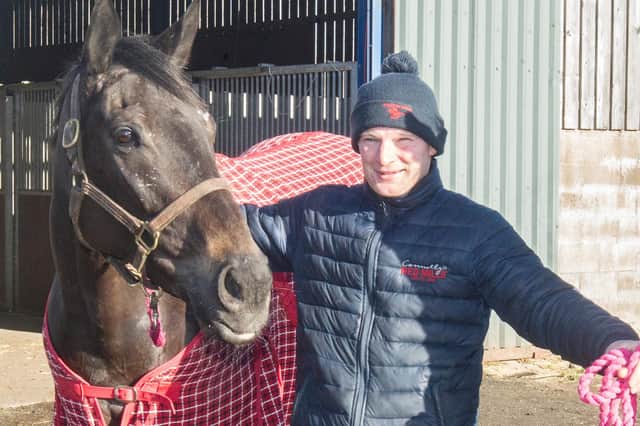Hawick racehorse trainer Ewan Whillans with Bella Bluesky (Photo: Bill McBurnie)