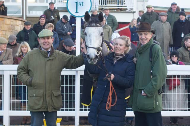 Kelso racehorse trainer Sandy Thomson and Flower of Scotland with Rhianna Davidson and owner Ray Green (Photo: Bill McBurnie)