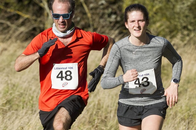 Samuel Laydon and Isla Wightman on the final hill of the Lilliesleaf 10k