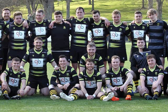 Outgoing Melrose captain Richard Ferguson, front centre, with members of Saturday's team (Photo: Douglas Hardie)