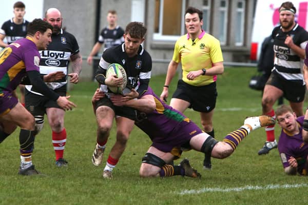 Kelso on the attack during their 48-24 win at home to Marr at Poynder Park on Saturday in rugby's Scottish Premiership (Photo: Steve Cox)