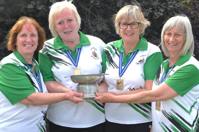 Chirnside Bowling Club players, from left, Kay Purves, Veronica Cockburn, Sheila Douglas and Jane Carruthers celebrating their over-55s fours success in Ayr
