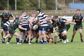 Hawick's Connor Sutherland, Gareth Welsh, Stuart Graham and Jae Linton get ready to pounce from a scrum (Photo: Malcolm Grant)