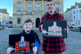 Oliver Wright and Christopher Blackwell with their winning designs. Photo: Borders Art Fair.