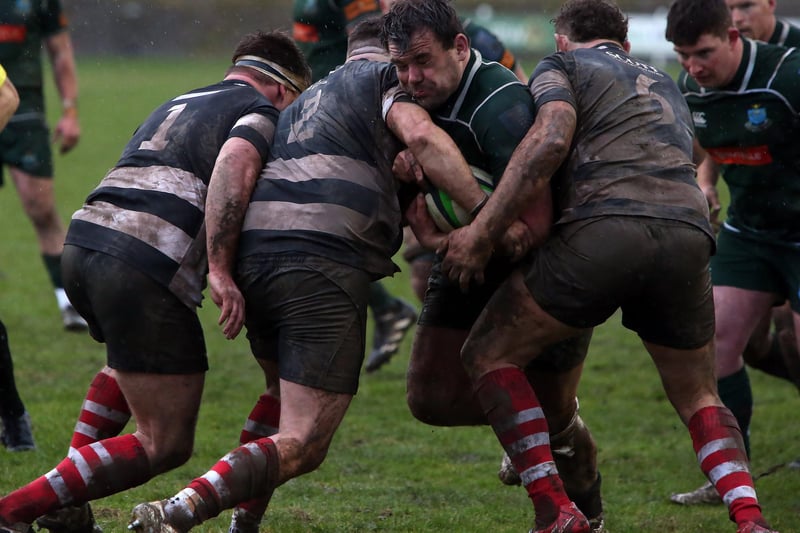 Shawn Muir on the attack during Hawick's 25-9 win against Kelso at home at Mansfield Park on Saturday in this year's Scottish Premiership semi-final play-offs (Photo: Steve Cox)