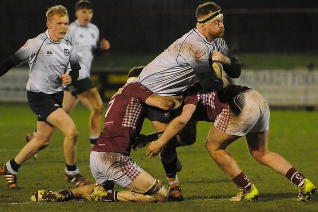 Connor Ward being halted during Gala's 32-12 Border League win at home to Selkirk on Friday (Photo: Grant Kinghorn)