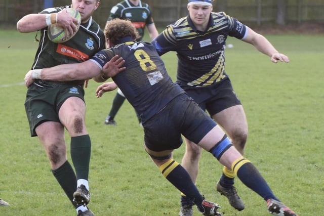 Centre Andrew Mitchell on the attack during Hawick's 36-0 Scottish cup quarter-final win at Dundee on Saturday (Photo: Malcolm Grant)