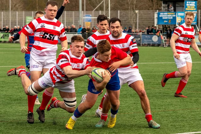 Jae Linton getting a tackle in for South of Scotland during their 36-18 win against Caledonia Reds at Canal Park in Inverness on Saturday to secure 2024's national inter-district rugby championship title (Photo: Bryan Robertson)