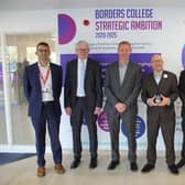 From left: Greg Steel and Jimmy Louth (CLM), Robert Hewitt (facilities manager) Patrick Harvie MSP, Pete Smith (college principal) Jane Grant (executive director, enterprise & business innovation.