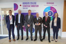 From left: Greg Steel and Jimmy Louth (CLM), Robert Hewitt (facilities manager) Patrick Harvie MSP, Pete Smith (college principal) Jane Grant (executive director, enterprise & business innovation.