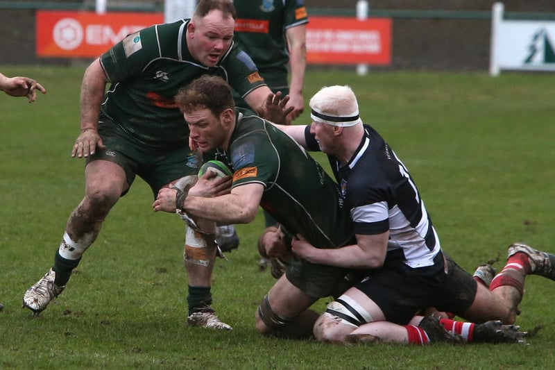 Fraser Wilson in possession during Hawick's 25-9 win against Kelso at home at Mansfield Park on Saturday in this year's Scottish Premiership semi-final play-offs (Photo: Steve Cox)