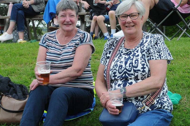 Irene Strafford and Linda Laurie enjoying Saturday's Selkirk Sevens