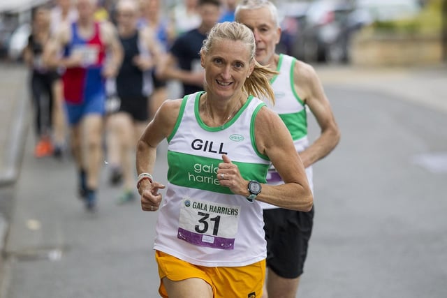 Gala Harrier Gillian Lunn was first female finisher over the age of 50 on Saturday and 29th overall, clocking 55:12