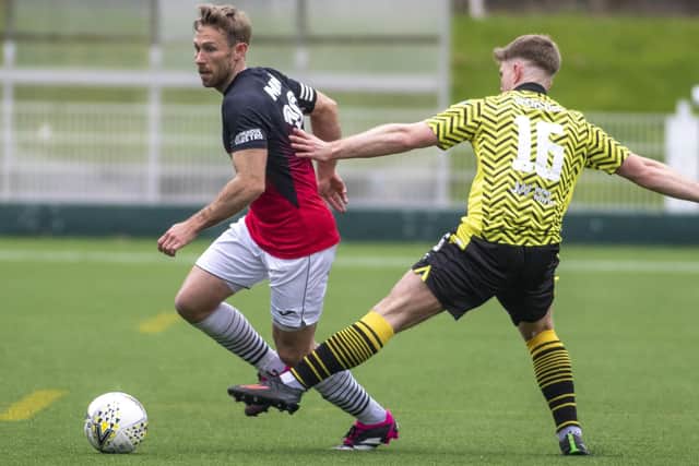 Gala Fairydean Rovers midfielder Danny Galbraith on the ball against Open Goal Broomhill at the weekend (Pic: Thomas Brown)