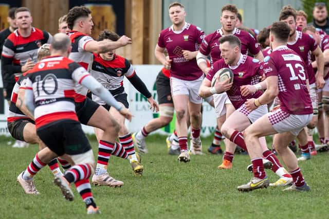 Gala on the attack during their 24-20 win at Stirling County at the weekend (Photo: Bryan Robertson)