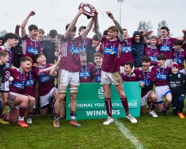 Gala Red Triangle celebrating winning rugby's Scottish boys' under-16 shield at Murrayfield in Edinburgh on Sunday (Pic: Gala RFC)