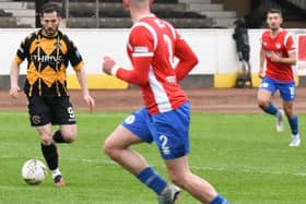 This season's Scottish Lowland Football League golden boot winner, Liam Buchanan, on the ball against Cowdenbeath on Saturday (Pic: Ian Runciman)