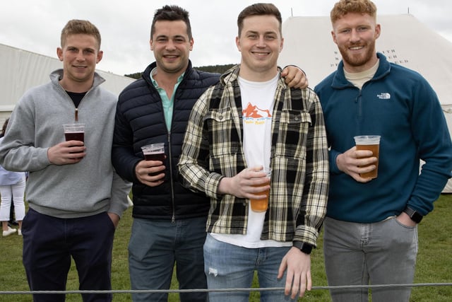 Four rugby fans at Earlston Sevens on Sunday