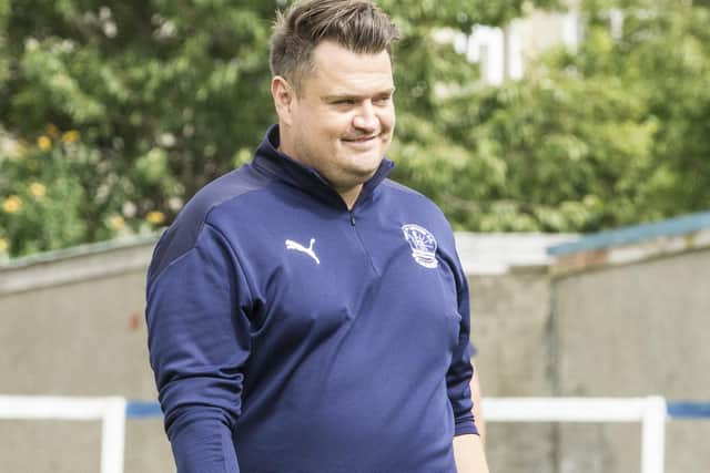Vale of Leithen manager Michael Wilson watching his side being knocked out of the East of Scotland Qualifying Cup by Bo'ness United on Saturday (Photo: Bill McBurnie)