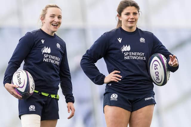 Borderers Chloe Rollie, left, and Lisa Thomson at a Scotland training session in Edinburgh this week (Photo by Ross Parker/SNS Group/SRU)
