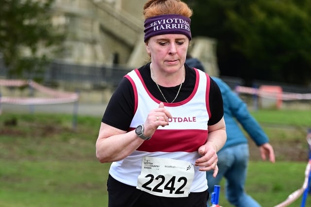 Ann Aitken on the run for Teviotdale Harriers at Falkirk at the weekend, clocking 1:07:15 for 299th place in the senior women's race (Pic: Neil Renton)