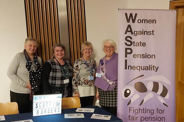 From left: Waspi campaigners Liz Nicol, Elaine Thornton- Nicol, Elaine Burns and Lynne Craighead at the Scottish Parliament.