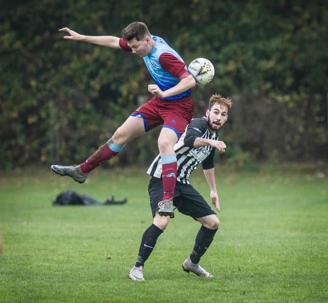 Jordan Hogarth playing for Netherdale Thistle during their 16-1 home defeat by Spittal Rovers on Saturday (Photo: Bill McBurnie)
