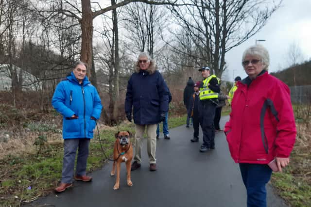 Community council members assess safety issues with police on the Black Path in Galashiels.