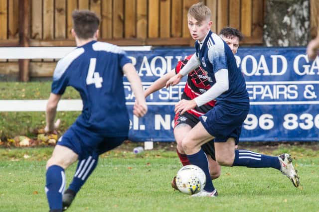Rhys Anderson on the ball for Vale of Leithen against East Stirlingshire on Saturday (Photo: Bill McBurnie)