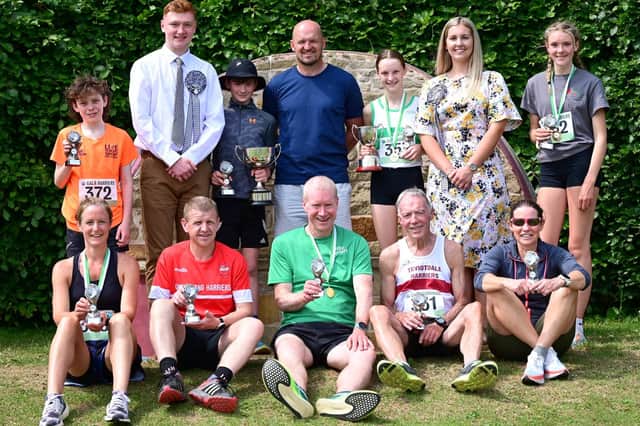 Scotland rugby head coach Gregor Townsend, Cory Paterson and Emma Spence with prize-winners at Sunday's Meigle Park 5k in Galashiels - Ava Richardson, Erin Gray, Debbie Paterson, Gary Lyon, James Dennison, Alan Samuel and Archie, Charlie and Lisa Dalgleish