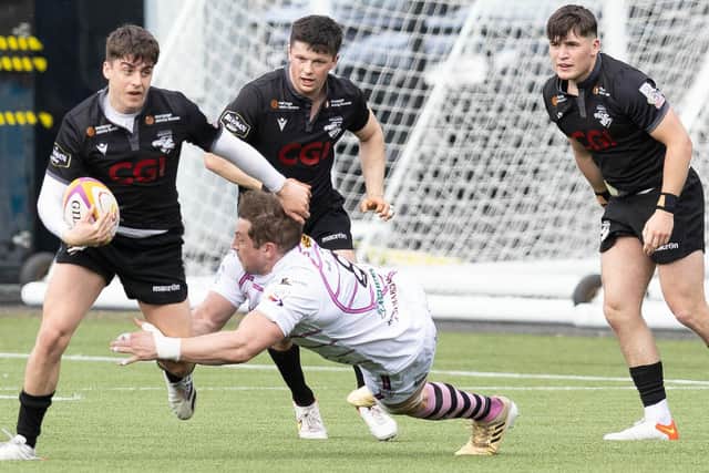 Southern Knights on the attack against Ayrshire Bulls at the Greenyards in Melrose on Saturday (Photo by Bruce White/SNS Group/SRU)