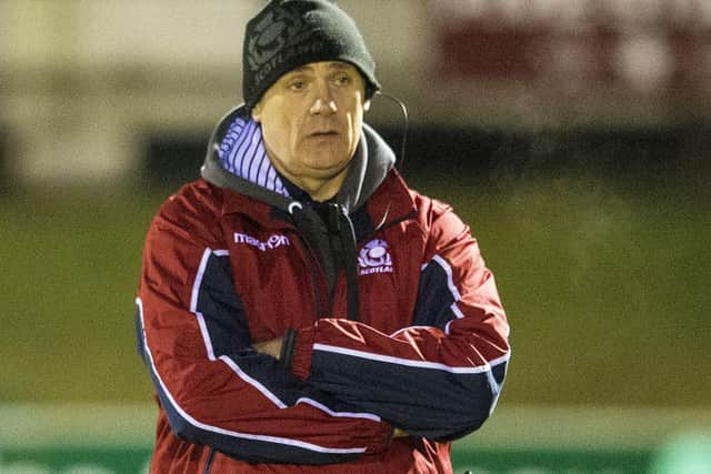 Scotland club XV assistant coach Gordon Henderson watching his side playing Ireland at Netherdale in Galashiels in February 2015 (Pic: SNS Group/SRU/Bill Murray)