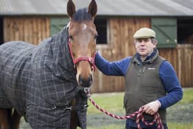 Kelso racehorse trainer Sandy Thomson with Sirwilliamwallace, one of six winners for his Lambden stables so far this month (Pic: Bill McBurnie)