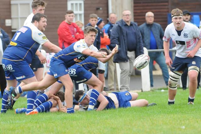 Scrum-half Aidan Bambrick getting the ball away for Jed-Forest against Selkirk at Philiphaugh on Saturday (Photo: Grant Kinghorn)