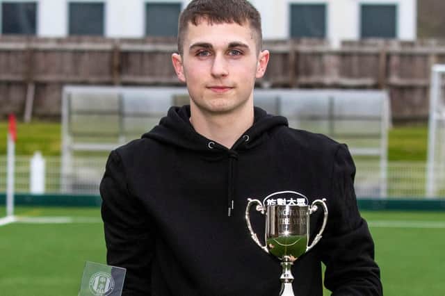 Defender Quinn Mitchell with his Gala Fairydean Rovers young player of the year award in April (Pic: Thomas Brown)