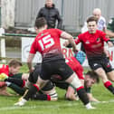 Andrew Mitchell touching down for Hawick against Glasgow Hawks on Saturday (Photo: Bill McBurnie)