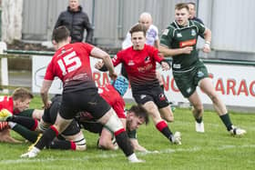 Andrew Mitchell touching down for Hawick against Glasgow Hawks on Saturday (Photo: Bill McBurnie)