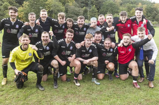 Selkirk Victoria celebrating beating Leithen Rovers 4-3 in Jedburgh on Saturday to win this year's Wright Cup (Photo: Bill McBurnie)