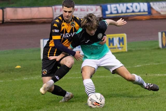 Brodie Watt on the ball for Gala Fairydean Rovers at Berwick at the weekend (Pic: Alan Bell)
