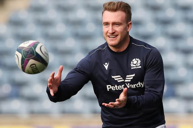 Stuart Hogg during hiscaptain's run ahead of tomorrow's yesterday at Murrayfield Stadium in Edinburgh (Photo by Ian MacNicol/Getty Images)