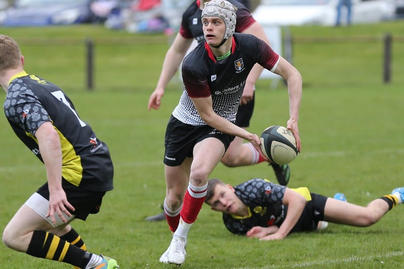 Dwain Patterson on the ball for Kelso during their 24-12 pool win against Melrose at Langholm Sevens