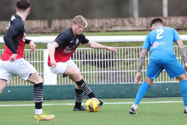 Ciaran Greene on the ball during Gala Fairydean Rovers' 5-1 loss at home to Bo'ness United on Saturday (Photo: Brian Sutherland)
