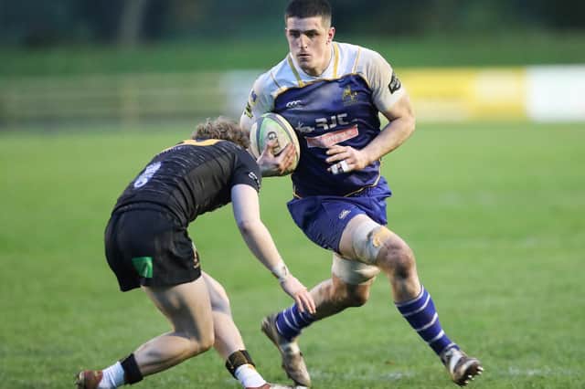 Ben Fotheringham in possession for Jed-Forest during their 31-7 loss at home to Currie Chieftains at Jedburgh's Riverside Park on Saturday (Photo: Brian Sutherland)