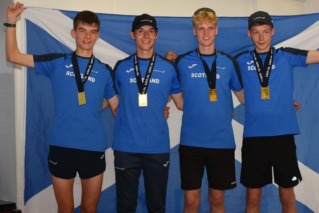 Borderer Thomas Hilton, second from right, with his Scottish under-20 team-mates at Sunday's home countries hill-running junior international at Cademuir Hill, near Peebles