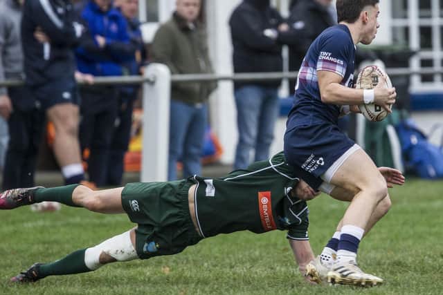 Hawick getting a tackle in against Selkirk on Saturday (Pic: Bill McBurnie)