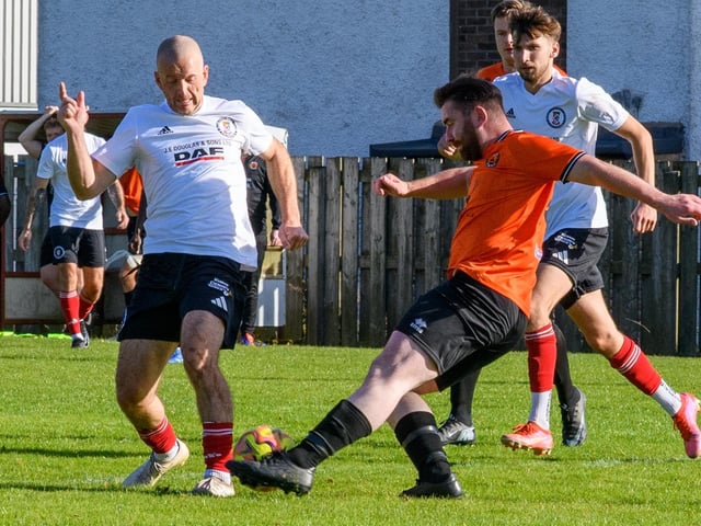 Duns Amateurs beating Hawick United 9-1 at home in round one of this football season’s Waddell Cup on Saturday (Photo: Alan Raeburn)